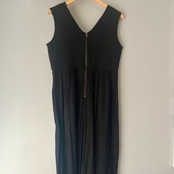 Tahari Black Ribbed Linen Wide Leg Jumpsuit Size 10 - Picture 8 of 8